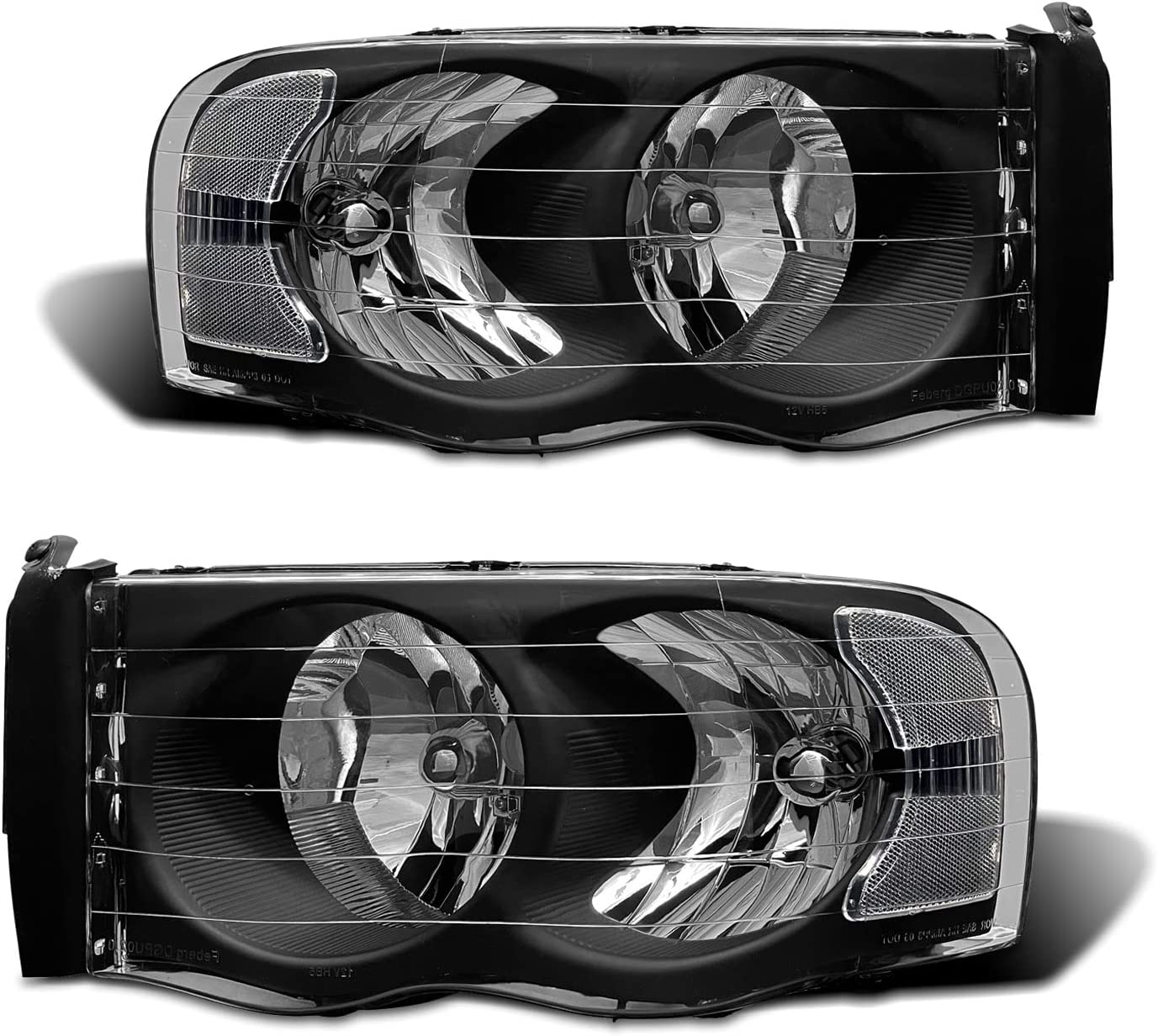 Adcarlights 20022005 Dodge Ram Headlight Assembly For 1500 2500 3500 20032005 Clear Chrome Lens With Amber Reflector Replacement Left Right