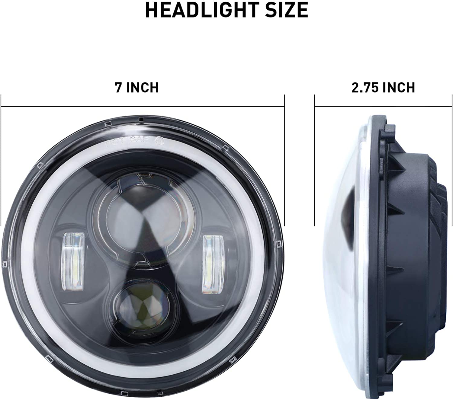 7 Inch H6024 Round LED Headlights Black High Low Sealed Beam H4h13 Adapter Compatible With Jeep Wrangler Jk Tj Lj Cj Hummber H1 H2 Pair