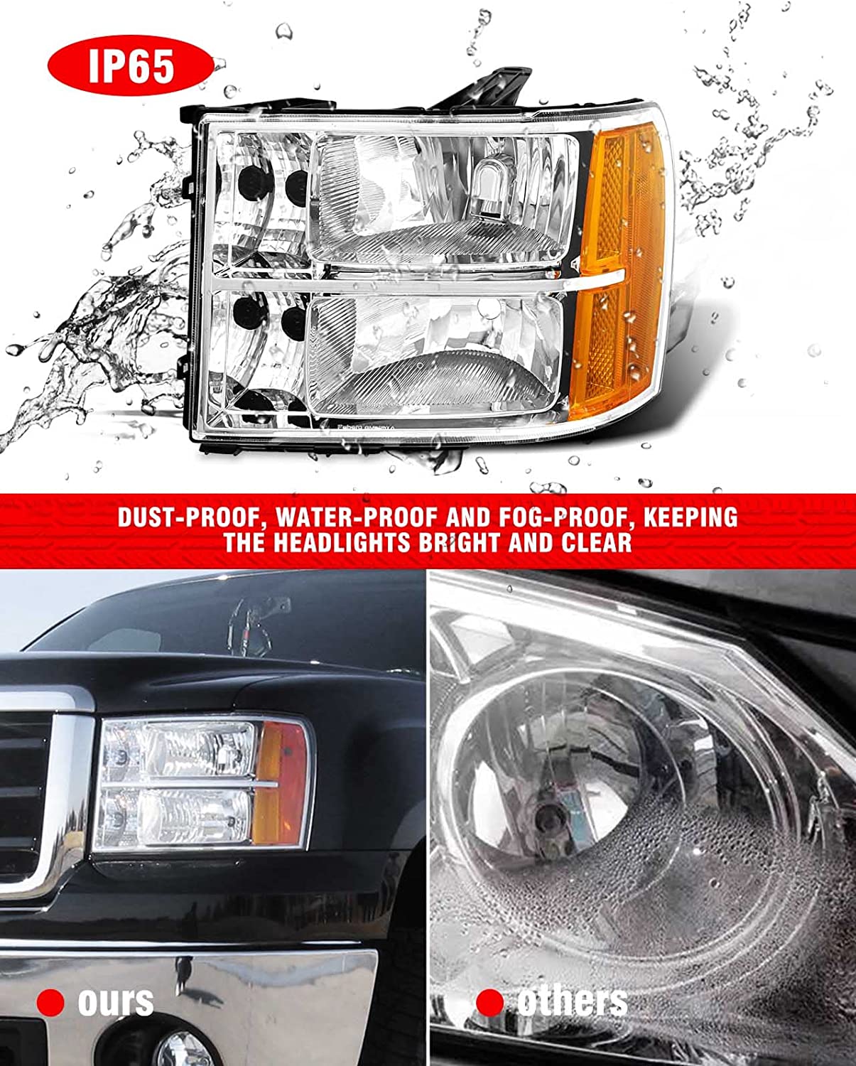 Adcarlights 20072014 Sierra Headlight Assembly Compatible With Gmc 1500 0714 2500hd 3500hd Chrome Housing Amber Reflector Replacement Left And Right