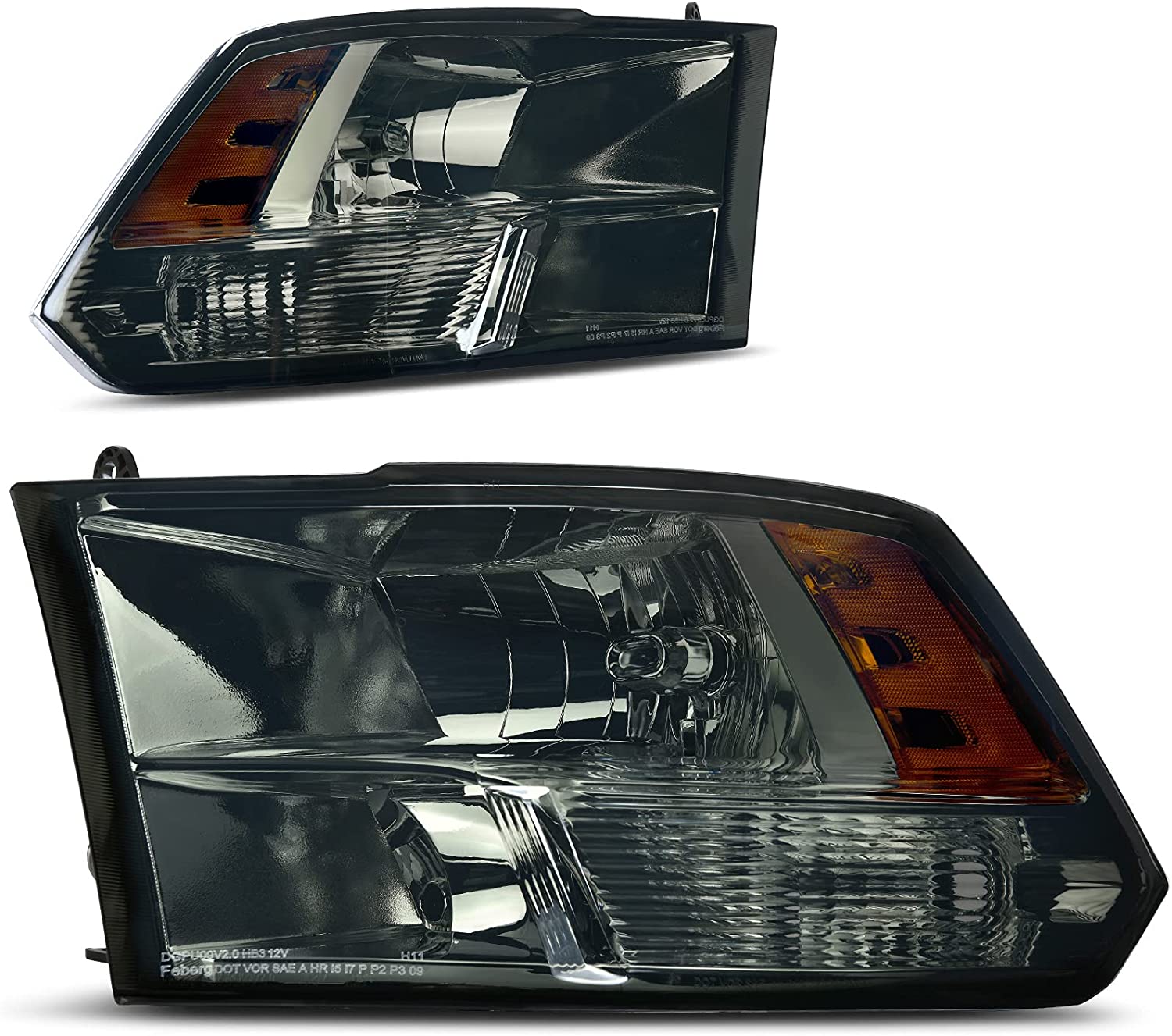 AUTOSAVER88: Montaje de faros delanteros compatible con Dodge Ram 4 puertas 1500 2500 3500, modelo 2009 a 2018. Faro de repuesto para Pickup. Color Negro. Lentes con carcasa transparente.