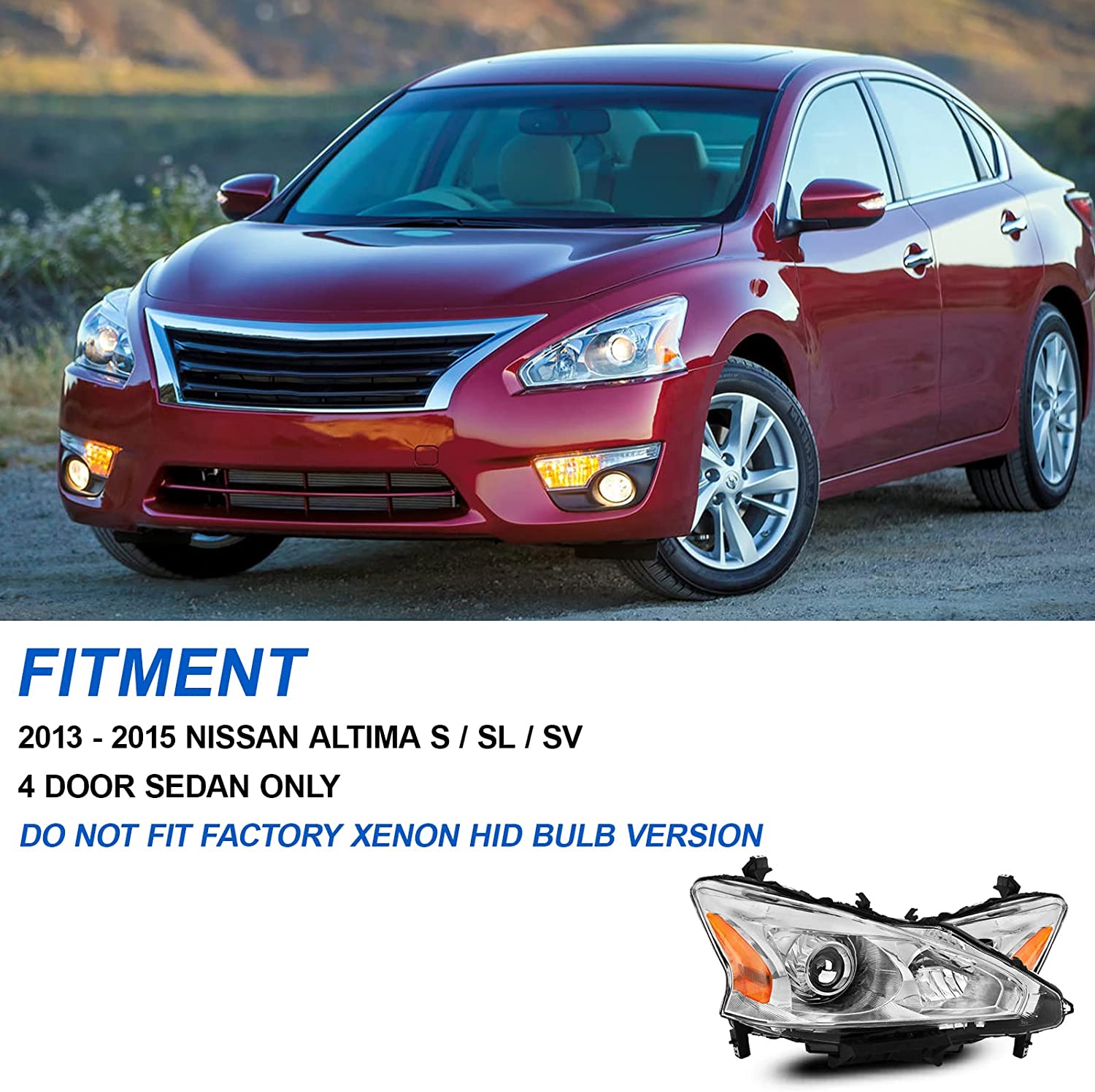 Alziria Headlight Assembly Compatible With 20132015 Nissan Altima Sslsv Only Fit 4door Chrome Housing Amber Reflector