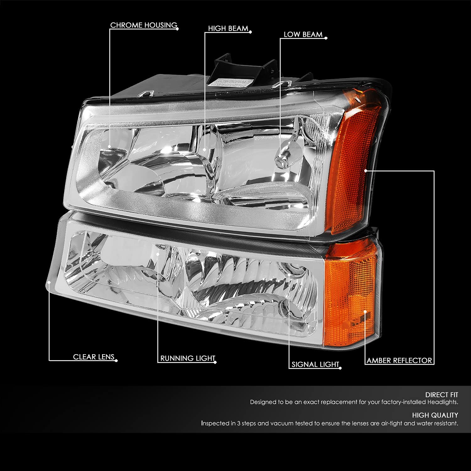 Dna Motoring Hlohcs034pcham Headlight Assembly Driver And Passenger Side