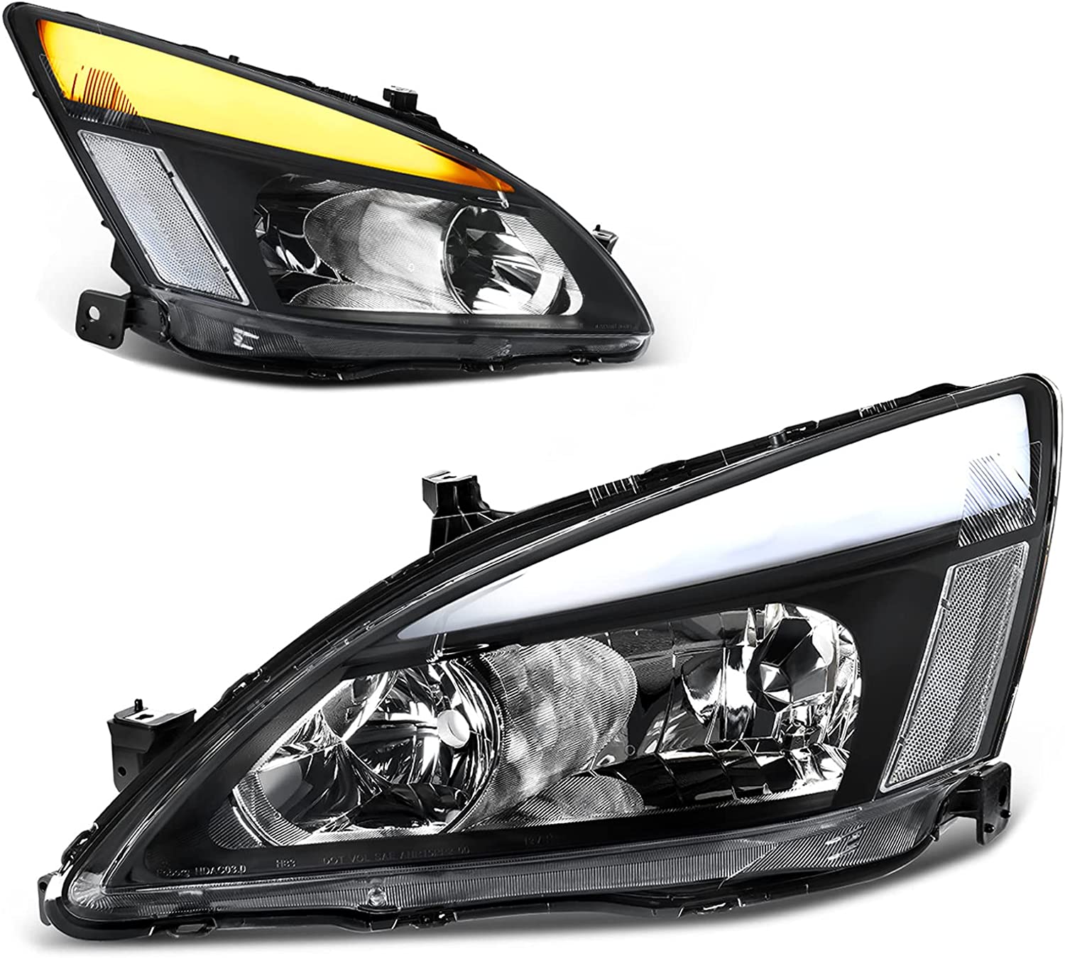 Autosaver88 Headlight Assembly Compatible With 03 04 05 06 07 Accord Oe Replacement Chrome Headlights Wclear Housing