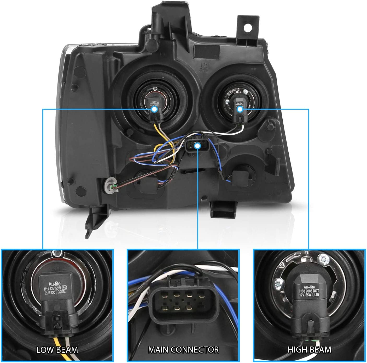 Amerilite For Chevy 0713 Tahoesuburbanavalanche Factory Style Replacement Headlights Pair Driver And Passenger Side Chrome Housing