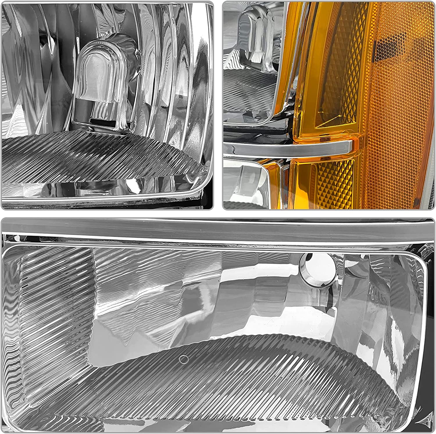 Adcarlights 20072014 Sierra Headlight Assembly Compatible With Gmc 1500 0714 2500hd 3500hd Chrome Housing Amber Reflector Replacement Left And Right