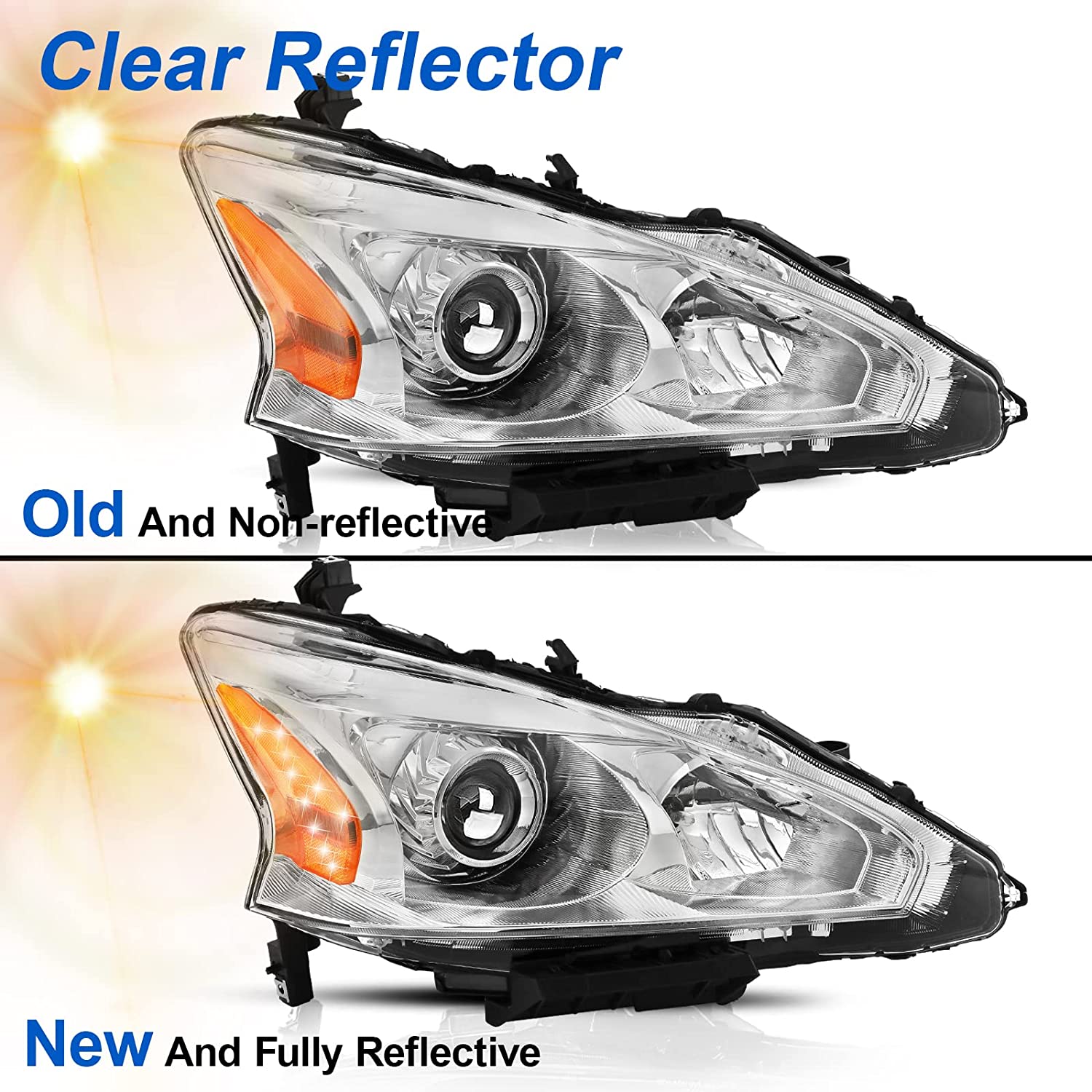 Alziria Headlight Assembly Compatible With 20132015 Nissan Altima Sslsv Only Fit 4door Chrome Housing Amber Reflector