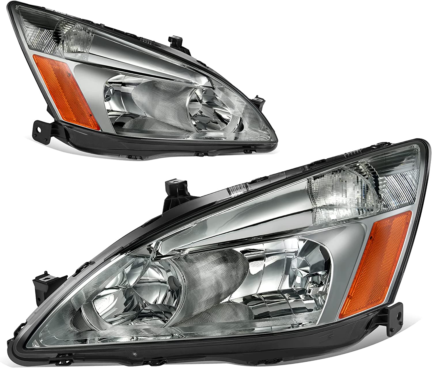 Autosaver88 Headlight Assembly Compatible With 03 04 05 06 07 Accord Oe Replacement Chrome Headlights Wclear Housing