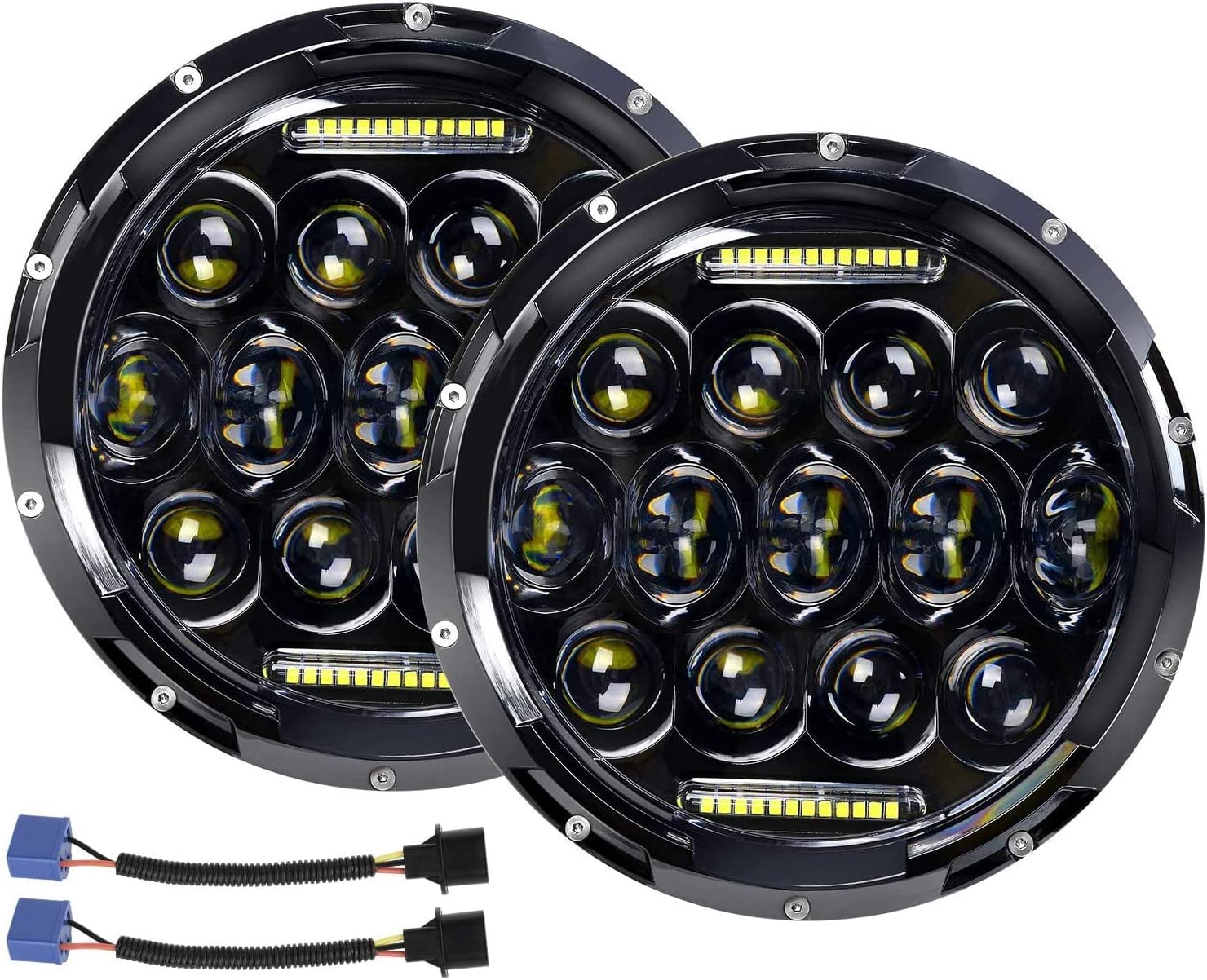 Aaiwa 7 Inch Round LED Headlight Daytime Running Light Dlr High Low Beam For Car Motorcycle With H4 H13 Adapter 2 Pack