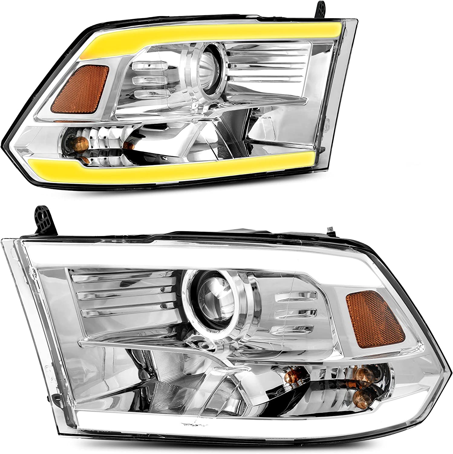 AUTOSAVER88: Montaje de faros delanteros compatible con Dodge Ram 4 puertas 1500 2500 3500, modelo 2009 a 2018. Faro de repuesto para Pickup. Color Negro. Lentes con carcasa transparente.