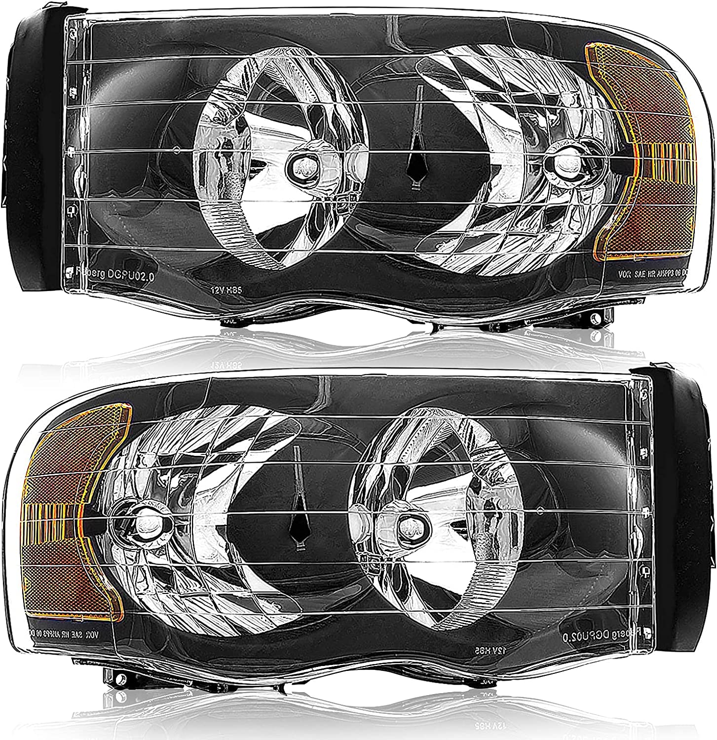 Adcarlights 20022005 Dodge Ram Headlight Assembly For 1500 2500 3500 20032005 Clear Chrome Lens With Amber Reflector Replacement Left Right