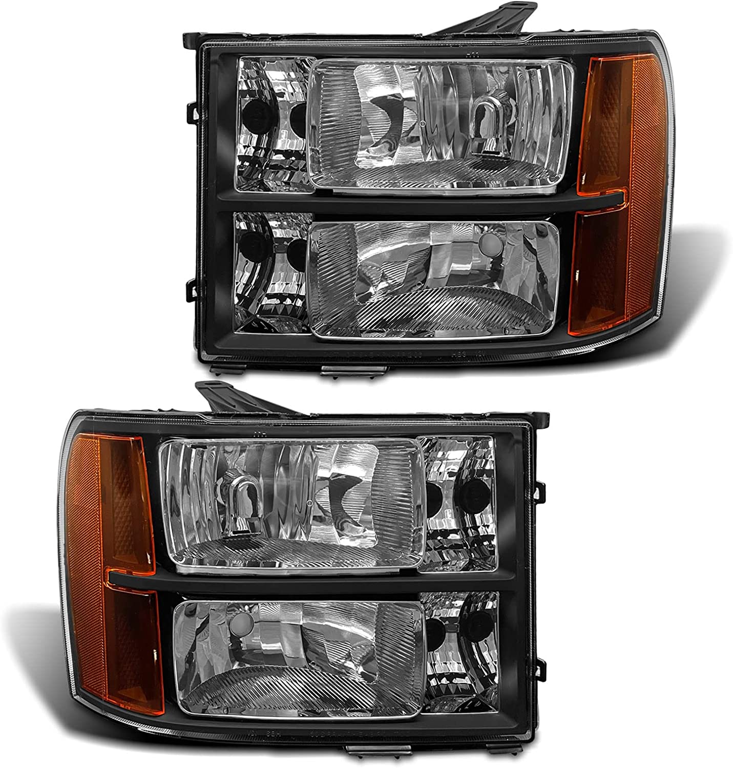 ADCARLIGHTS 2007-2014 Sierra Headlight Assembly Compatible with 2007-2014 GMC Sierra 1500 / 07-14 GMC Sierra 2500HD 3500HD Chrome Housing with Amber Reflector Replacement Left and Right