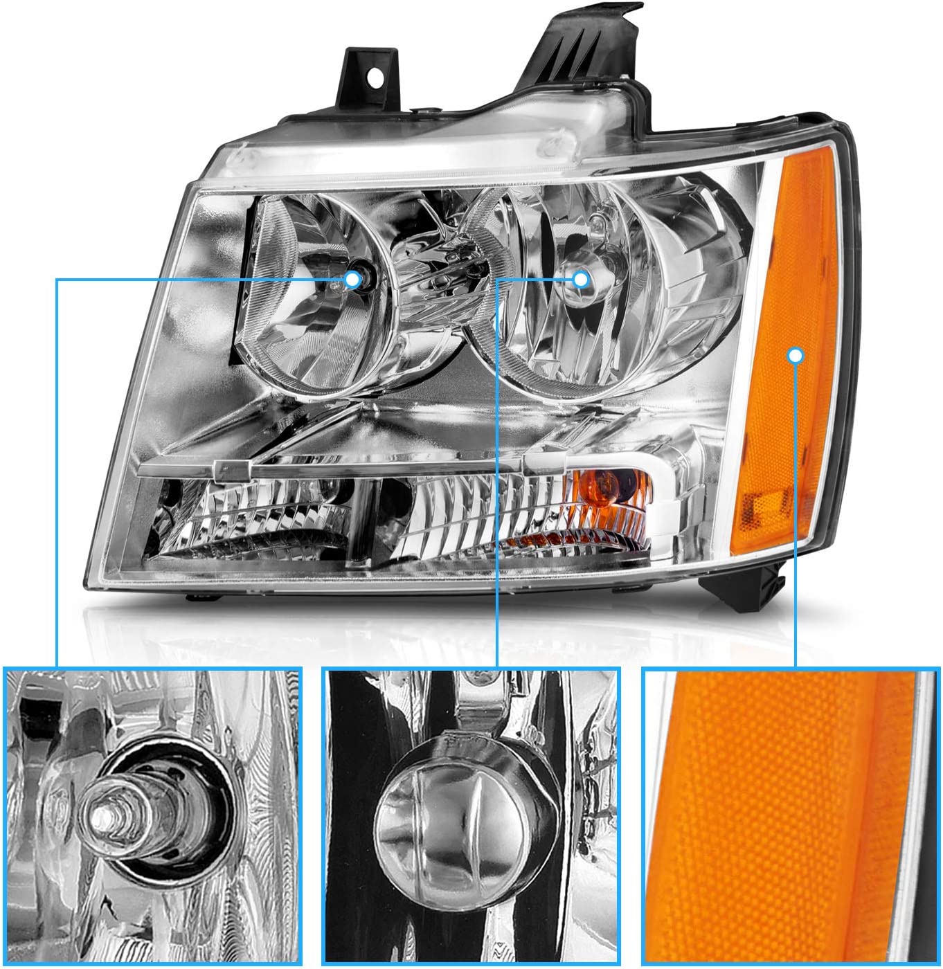 Amerilite For Chevy 0713 Tahoesuburbanavalanche Factory Style Replacement Headlights Pair Driver And Passenger Side Chrome Housing