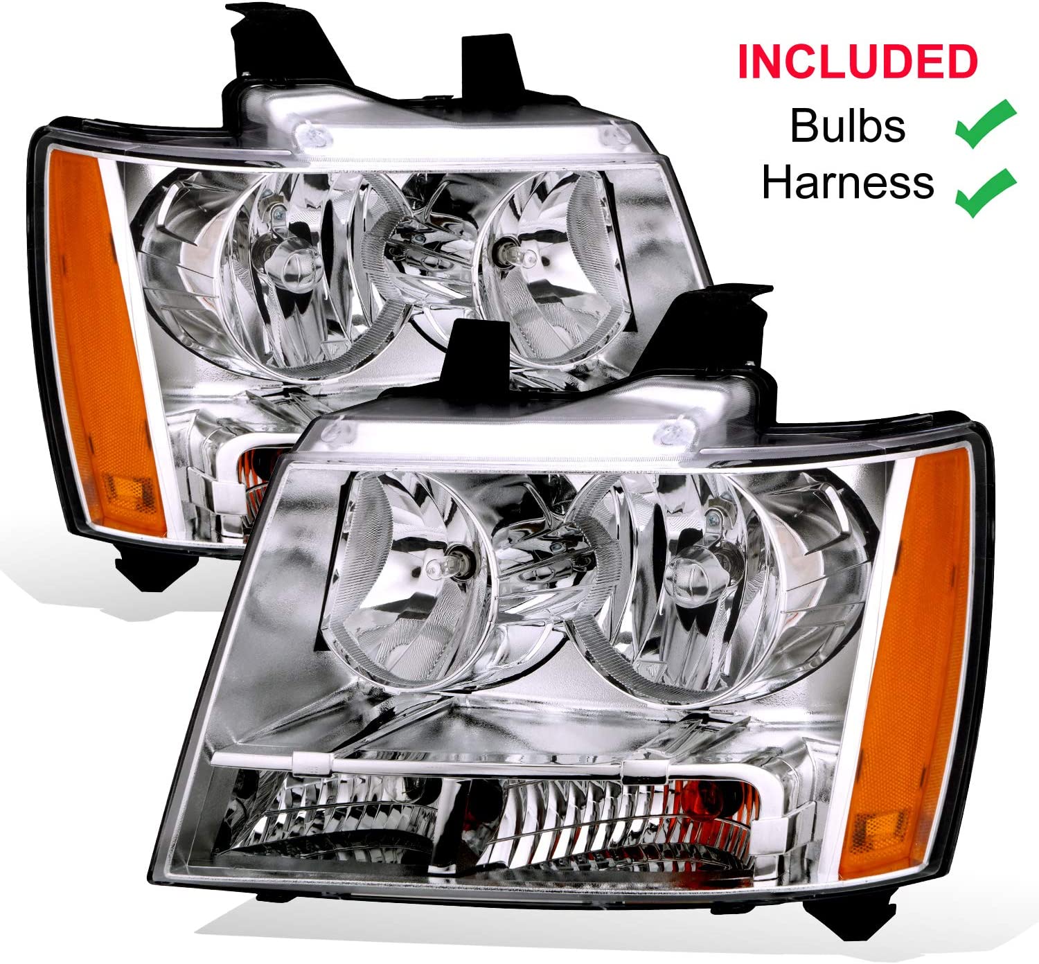Amerilite For Chevy 0713 Tahoesuburbanavalanche Factory Style Replacement Headlights Pair Driver And Passenger Side Chrome Housing