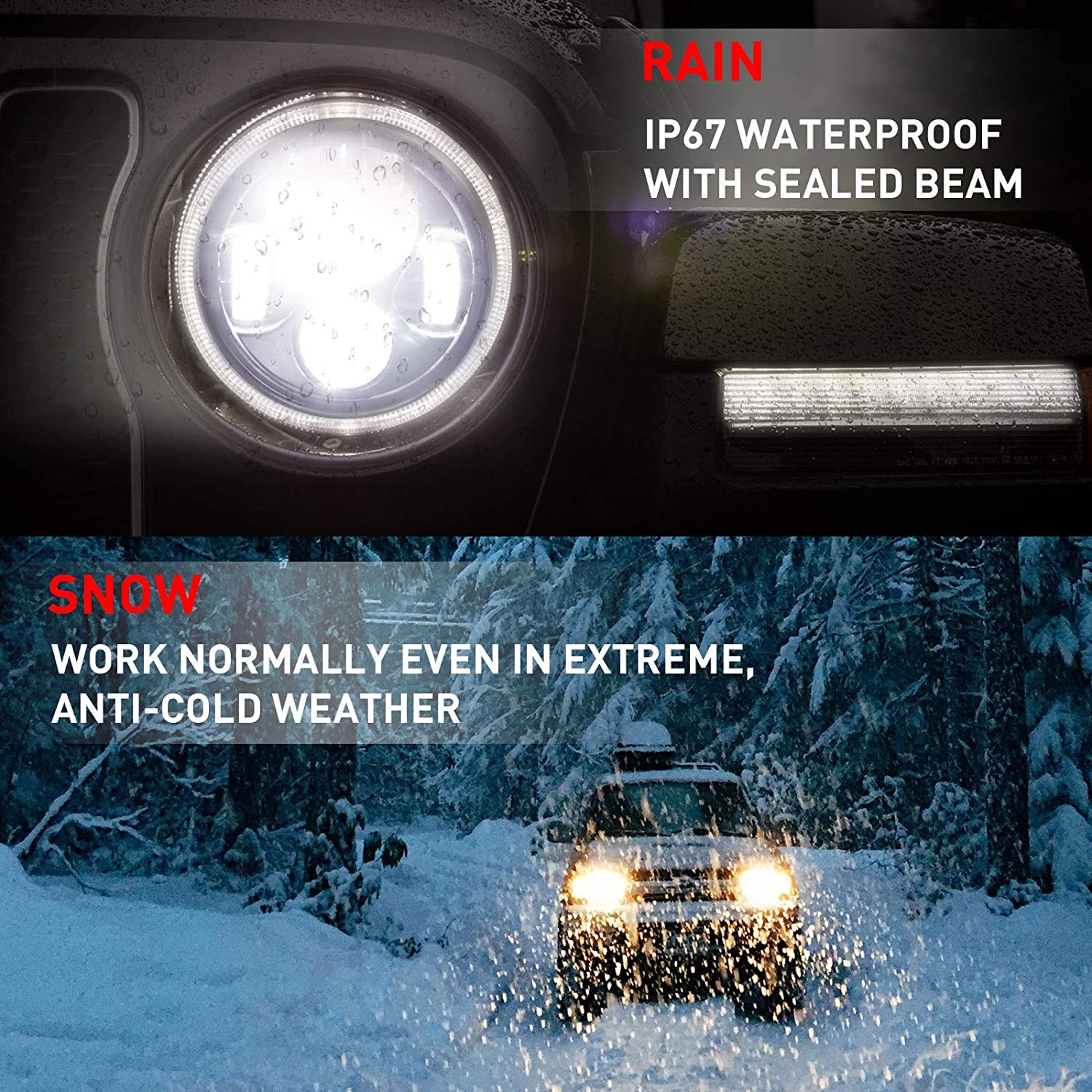 7 Inch H6024 Round LED Headlights Black High Low Sealed Beam H4h13 Adapter Compatible With Jeep Wrangler Jk Tj Lj Cj Hummber H1 H2 Pair