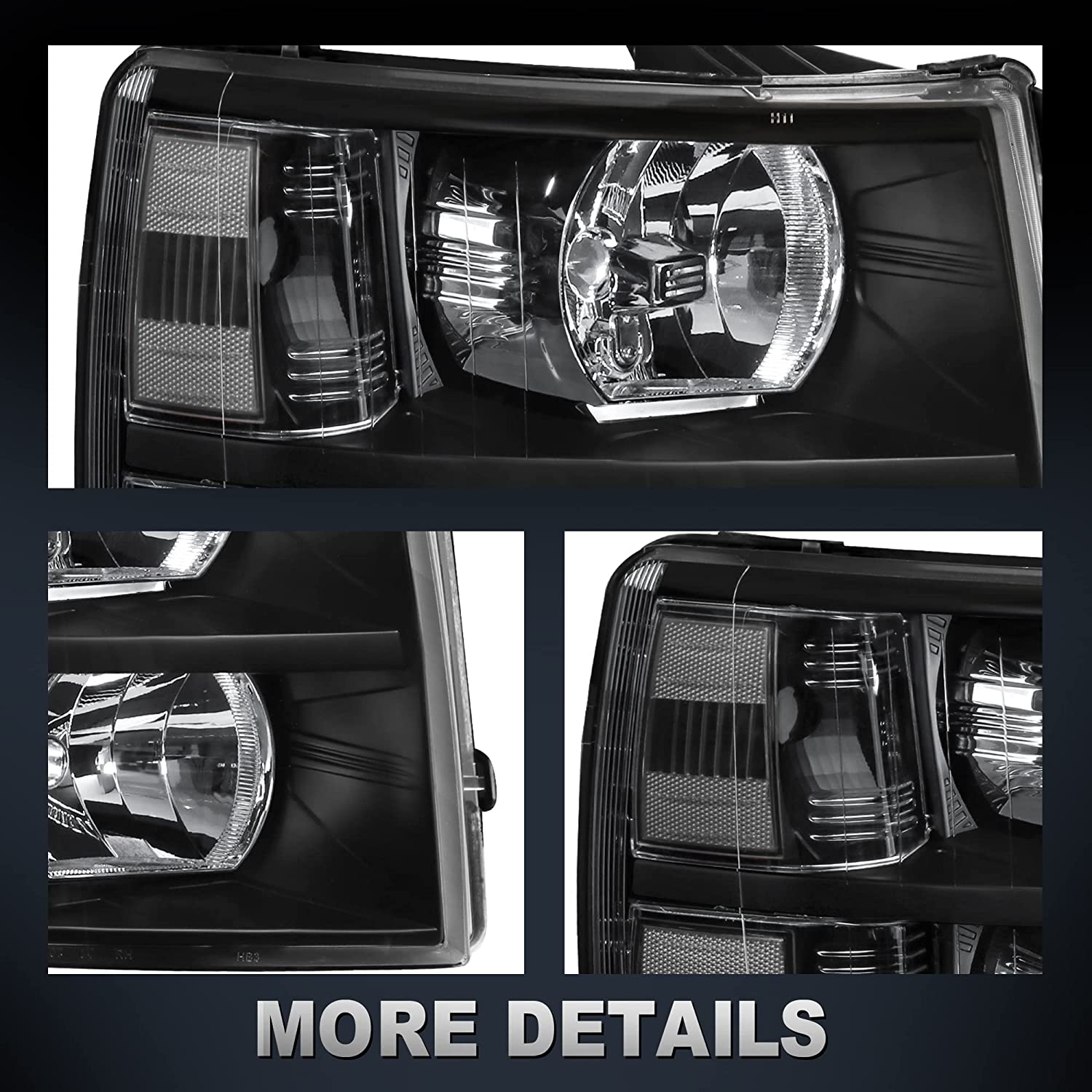 Mostplus Headlight Assembly Compatible With Chevy Chevrolet Silverado 1500 2500 3500 Black Housing Clear Lens Amber Reflector