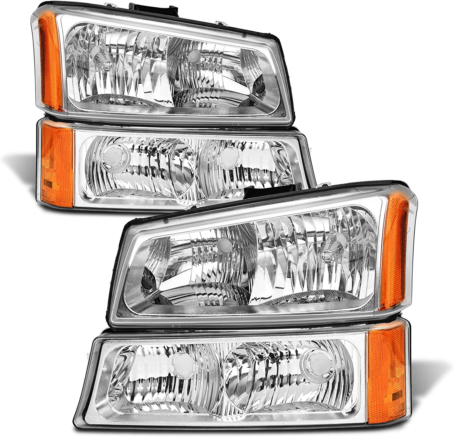 Adcarlights 20032006 Silverado Headlight Assembly For Chevy Avalanche 150025003500 Clear Chrome Lens With Amber Reflector Replacement Left And Right