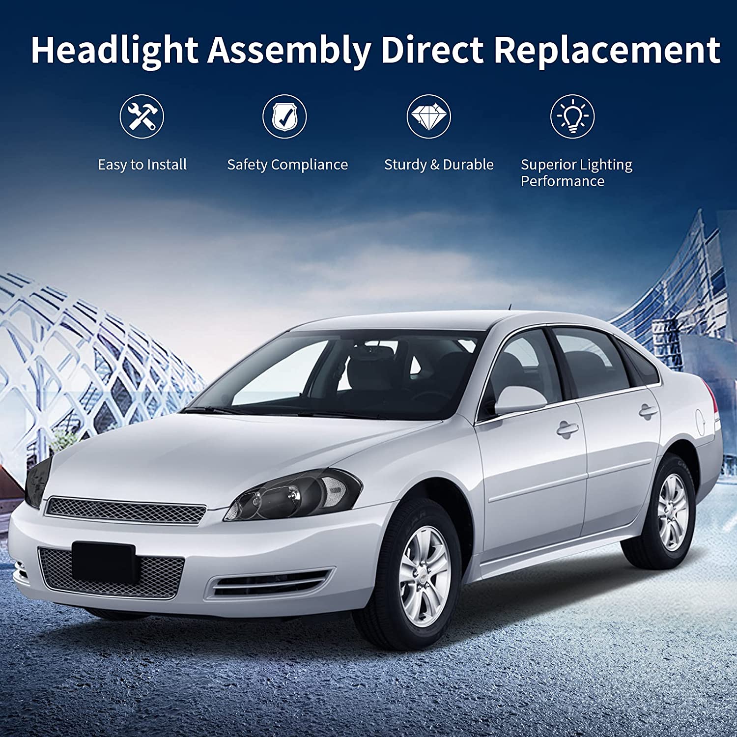 Autosaver88 Headlight Assembly Compatible With 20062013 Chevy Impala 06 07 Monte Carlo Replacement Headlamp Driving Light Black Housing Reflector Clear Lens 25958359 25958360 A Oe