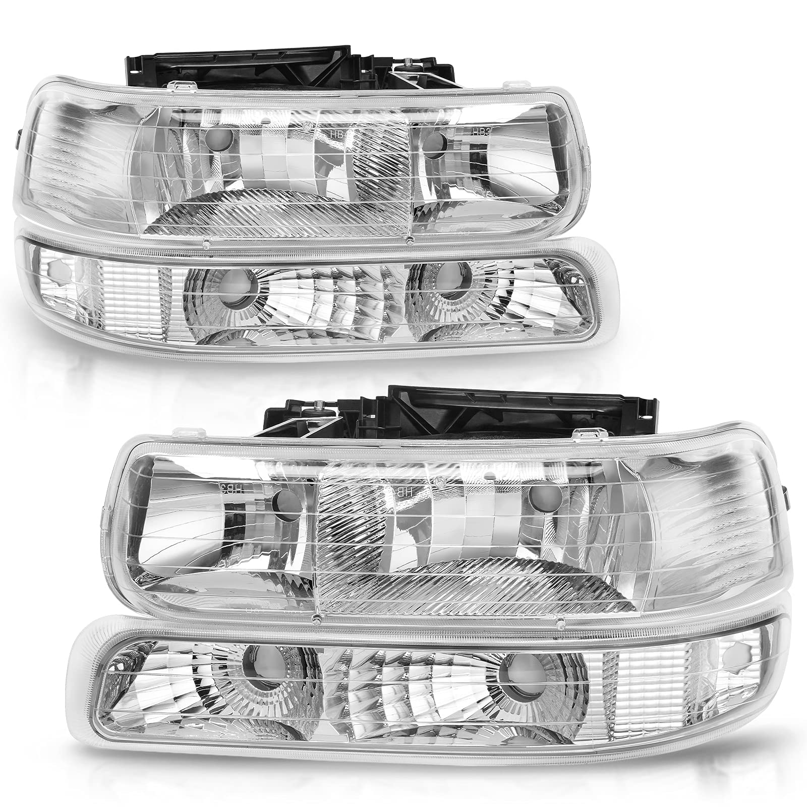 Autosaver88 Headlight Assembly Compatible With 19992002 Chevy Silverado 20002006 Tahoe Suburban Headlamp Bumper Lights Black Housing Reflector Chrome