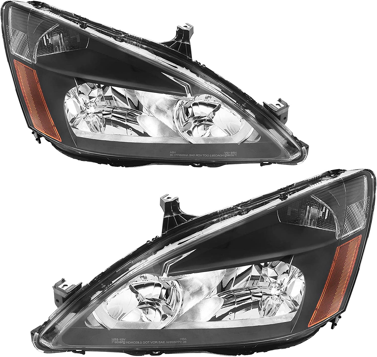 Autosaver88 Headlight Assembly Compatible With 03 04 05 06 07 Accord Oe Replacement Chrome Headlights Wclear Housing