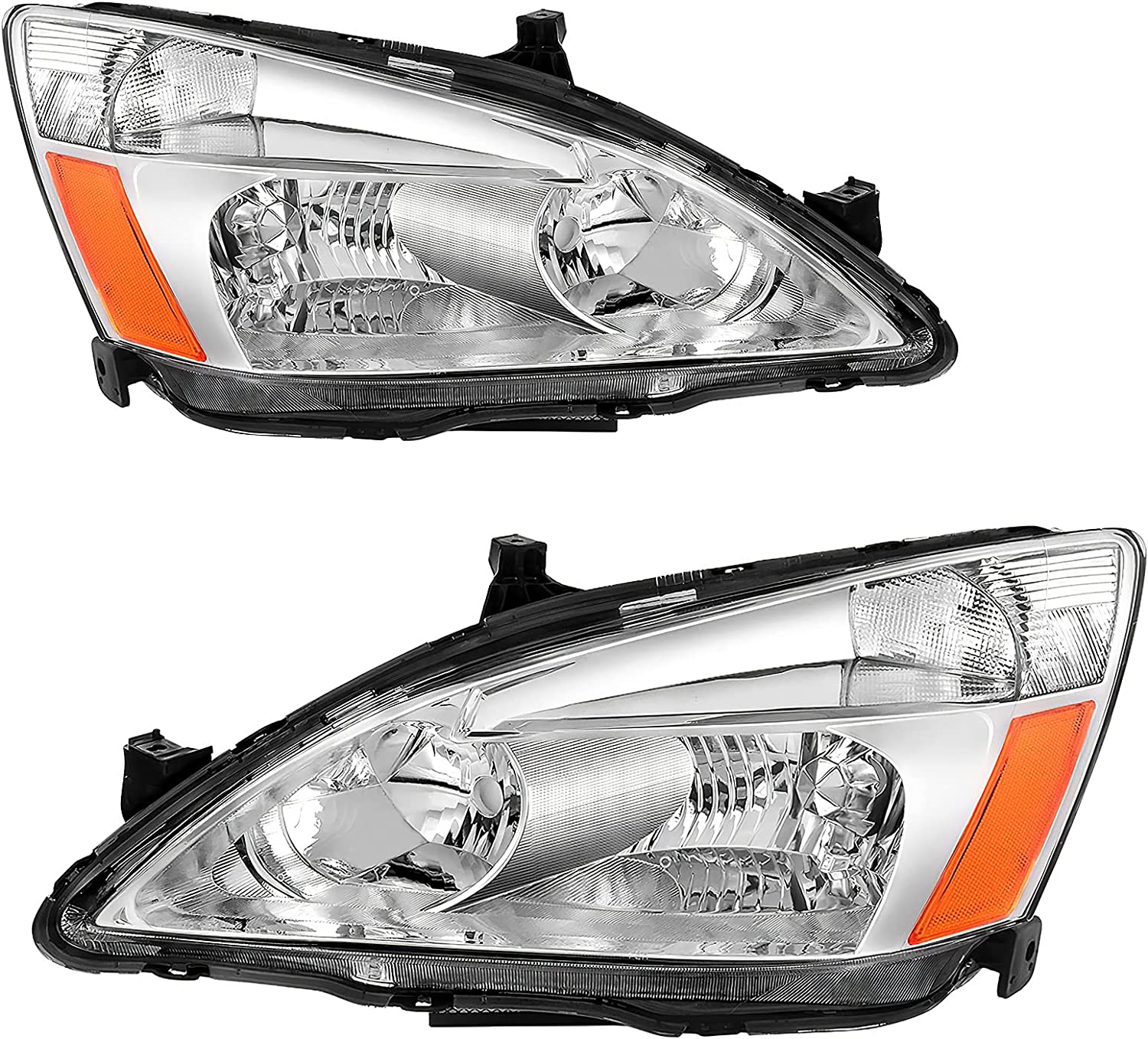Autosaver88 Headlight Assembly Compatible With 03 04 05 06 07 Accord Oe Replacement Chrome Headlights Wclear Housing