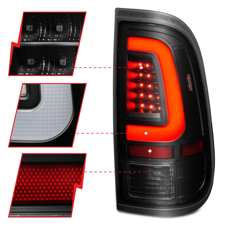 ANZO 2008-2016 Ford F-250 LED Tail w/ Lights Bar Black Housing Smoke Lens 311379
