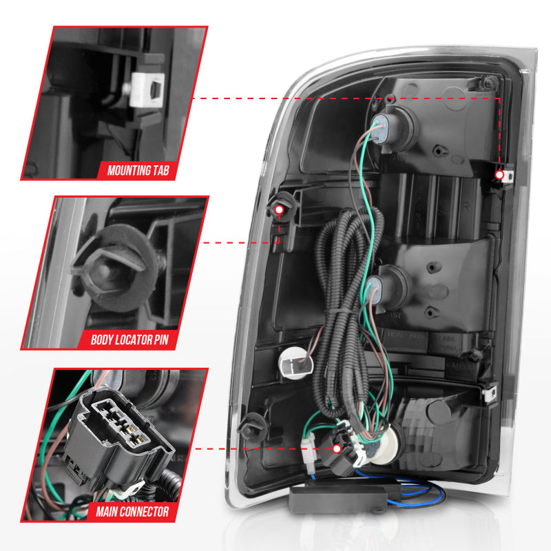 ANZO 2007-2013 GMC Sierra LED Tail Lights w/ Light Bar Black Housing Smoke Lens 311389