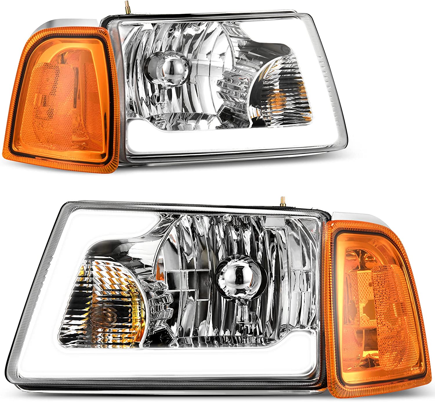 Autosaver88 LED Drl Headlight Assembly Compatible With 20012011 Ford Ranger Pair Headlights Wdaytime Running Light Chrome Housing Amber Reflector