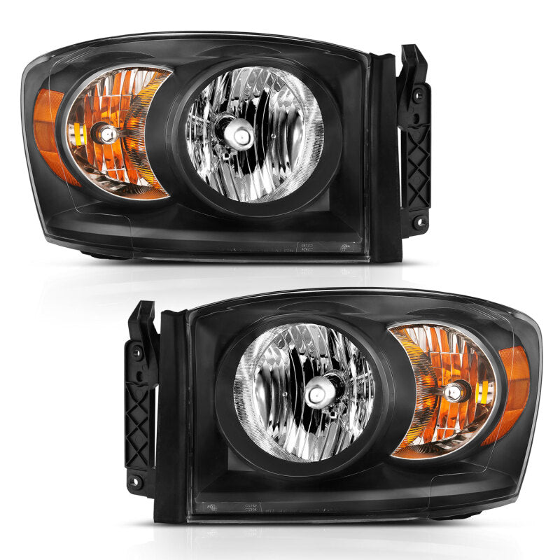 ANZO 2006-2009 Dodge Ram 1500 Crystal Headlight Black Amber 111427