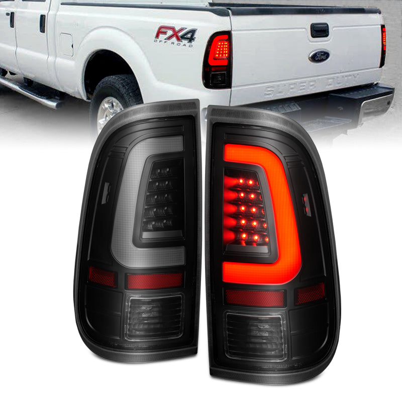 ANZO 2008-2016 Ford F-250 LED Tail w/ Lights Bar Black Housing Smoke Lens 311379