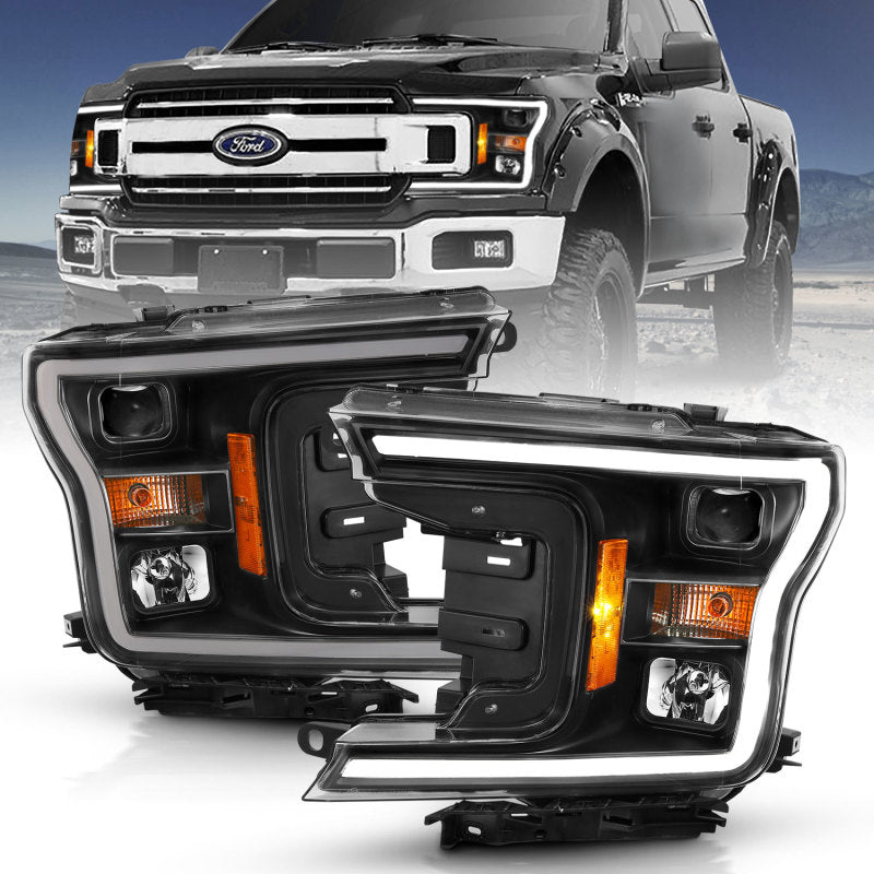 ANZO 2018-2019 Ford F-150 Projector Plank Style H.L. Black Amber (Without Switchback) 111467