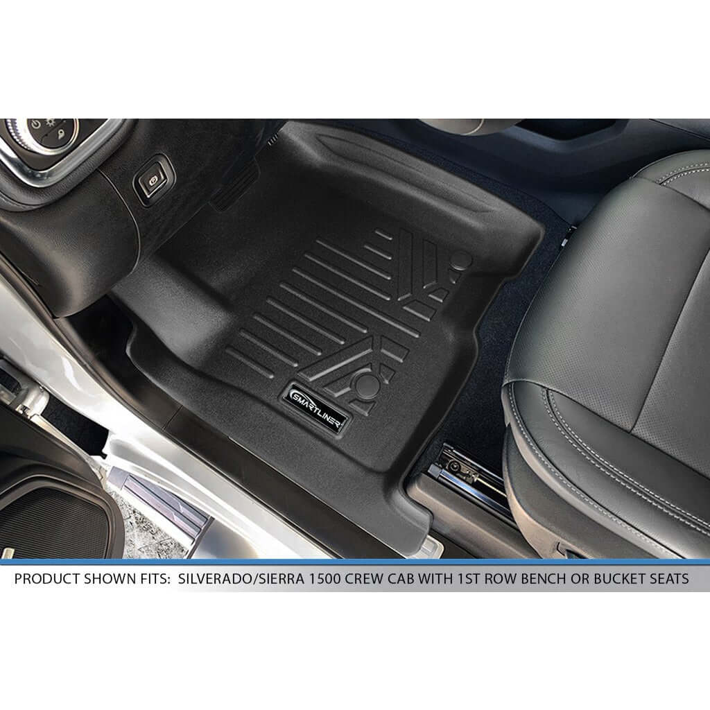 SMARTLINER Custom Fit Floor Liners For 2019-2026 Chevrolet Silverado 1500 Double Cab with Carpet Flooring and 1st Row Bucket Seats (with 2nd Row Under Seat Storage)