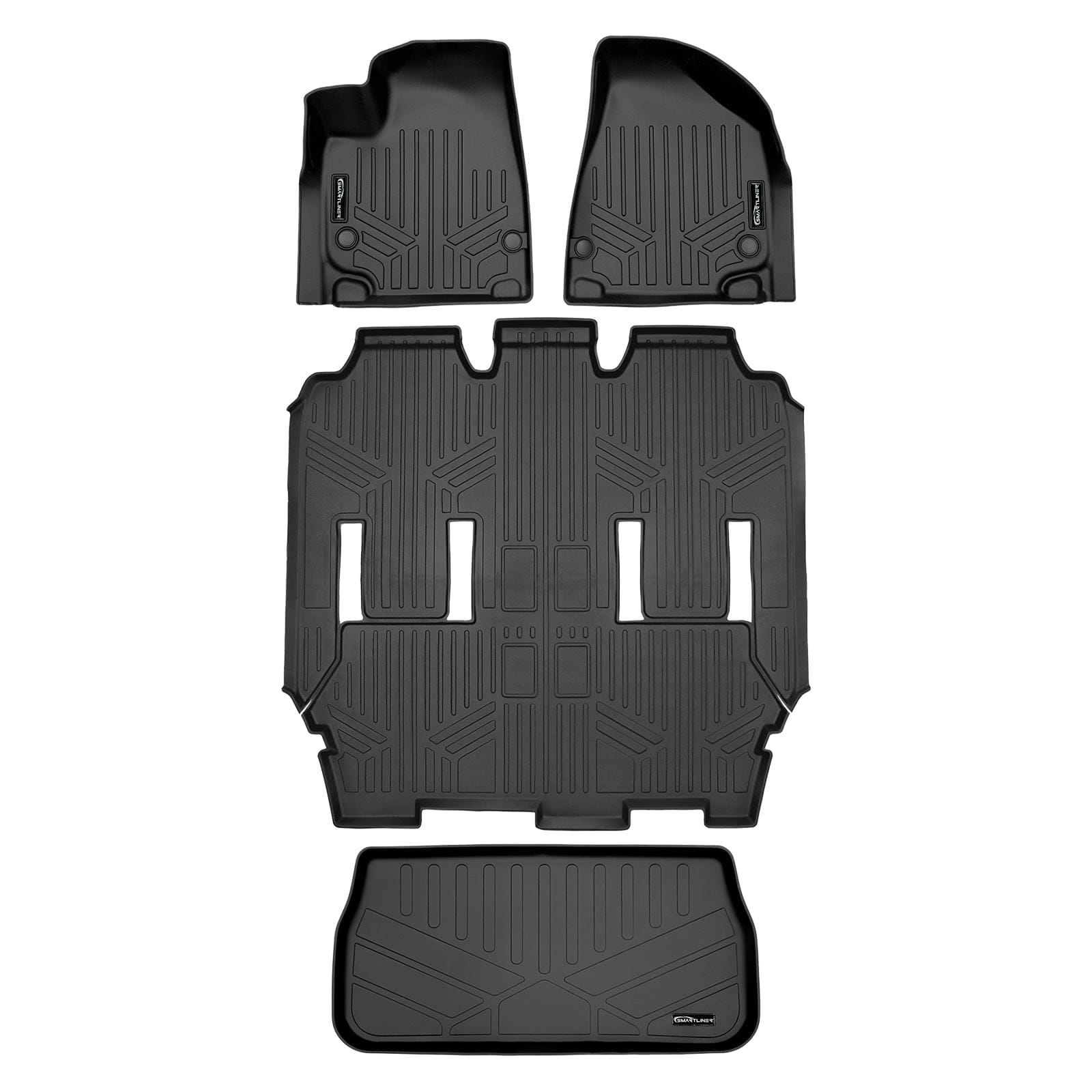 SMARTLINER Black 3 Row Liner Set & Cargo Liner Behind 3rd Row Compatible With 2021-2026 Chrysler Pacifica (Fits Limited)