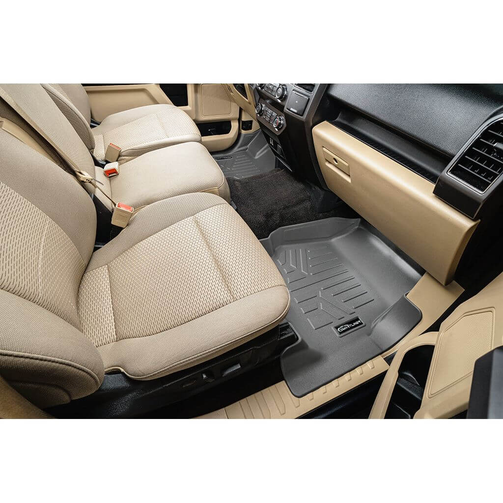 SmartCoverage™ Floor Liners For 2015-2026 Ford F-150 (1st Row Bucket) & OEM 2nd Row Under Seat Storage (Vinyl)