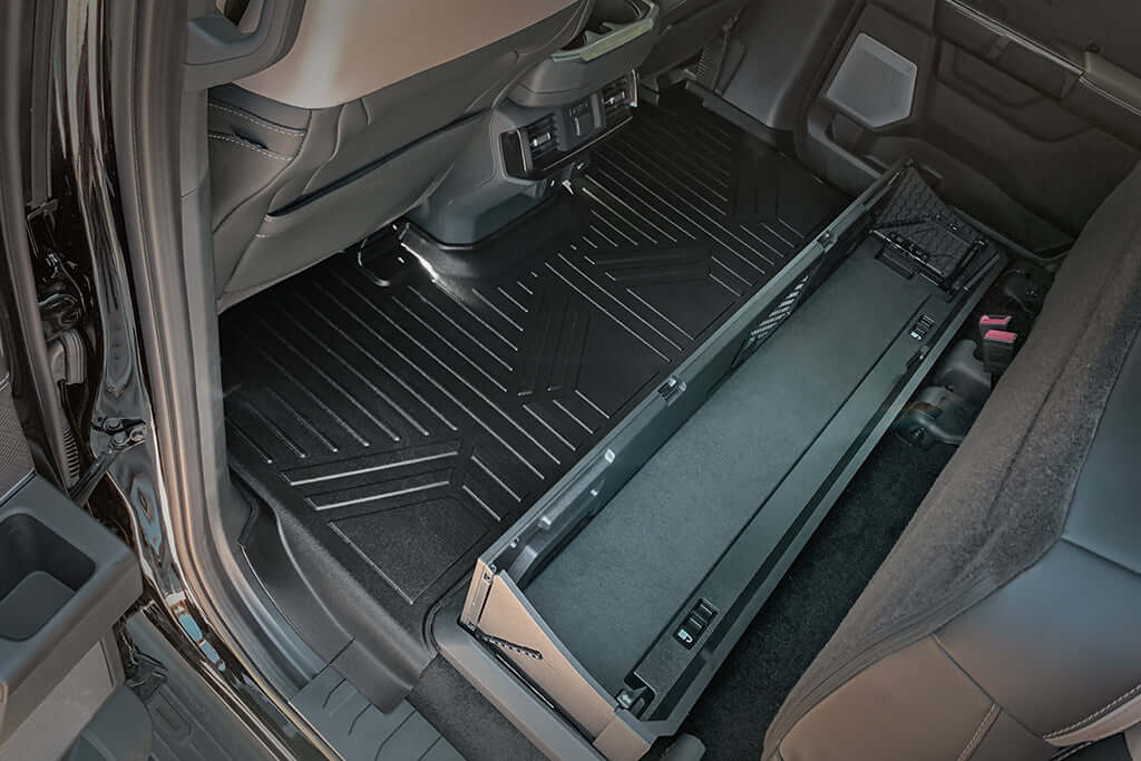 SmartCoverage™ Floor Liners For 2015-2026 Ford F-150 (1st Row Bucket) & OEM 2nd Row Under Seat Storage (Vinyl)