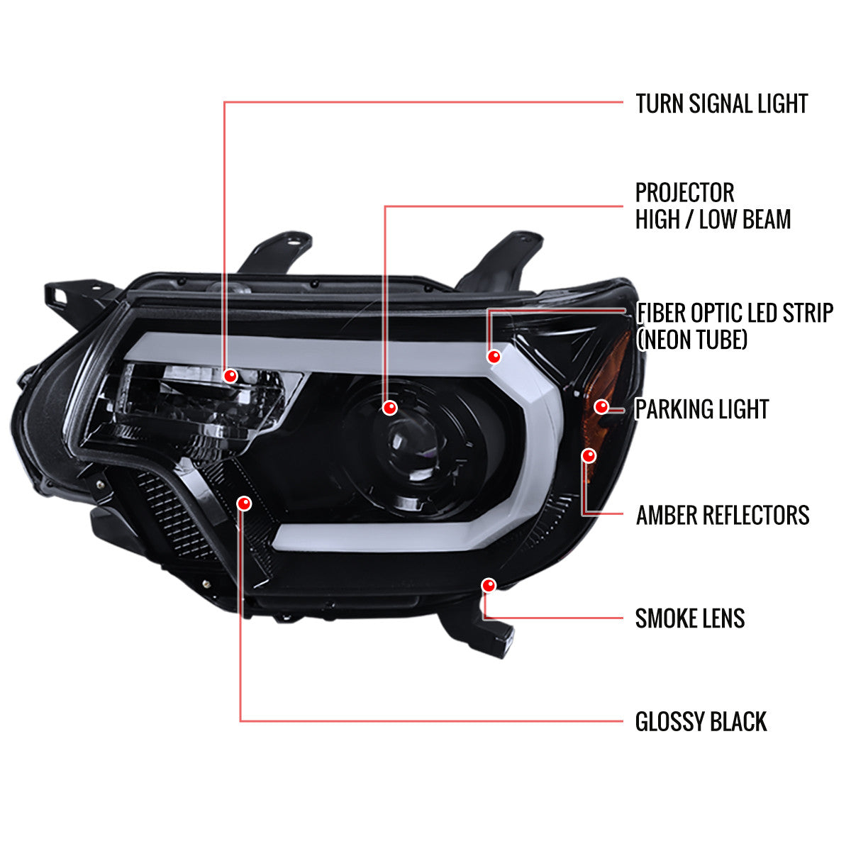 Spec-D 12-15 Tacoma Projector Headlights LED Bar Black Smoked