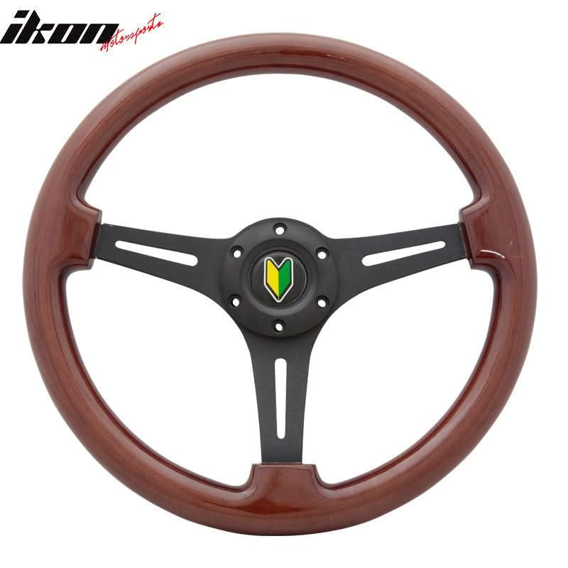 Universal Wood Grain 6-Bolt Steering Wheel 350MM & BD Logohorn Button