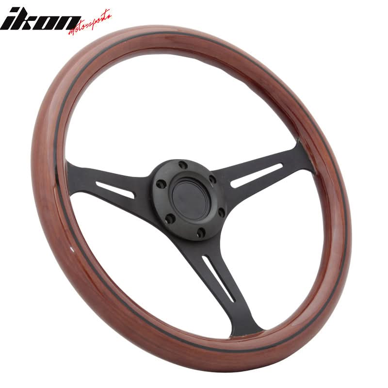 Wood Grain 6-Bolt Wooden Steering Wheel 350MM Trim Horn Button