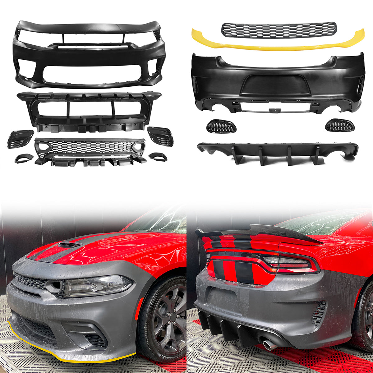 2015-2023 Dodge Charger Rear & Front Bumper Yellow Lip Diffuser