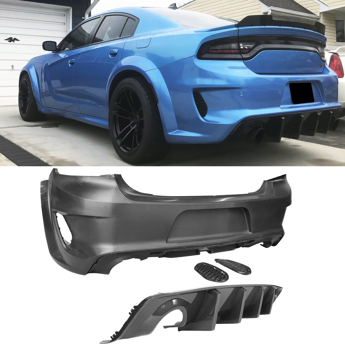 2020-2023 Dodge Charger Bumper + Carbon Fiber Print Rear Diffuser PP