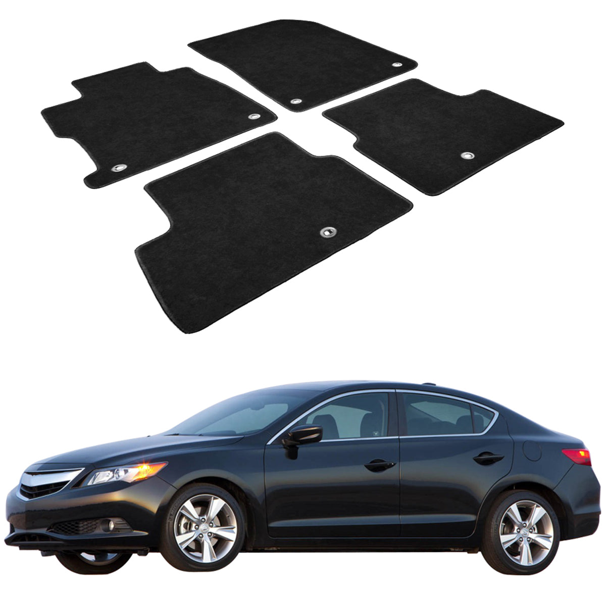Car Floor Mat for 2013-2022 Acura ILX Black Front Rear Nylon 4PC
