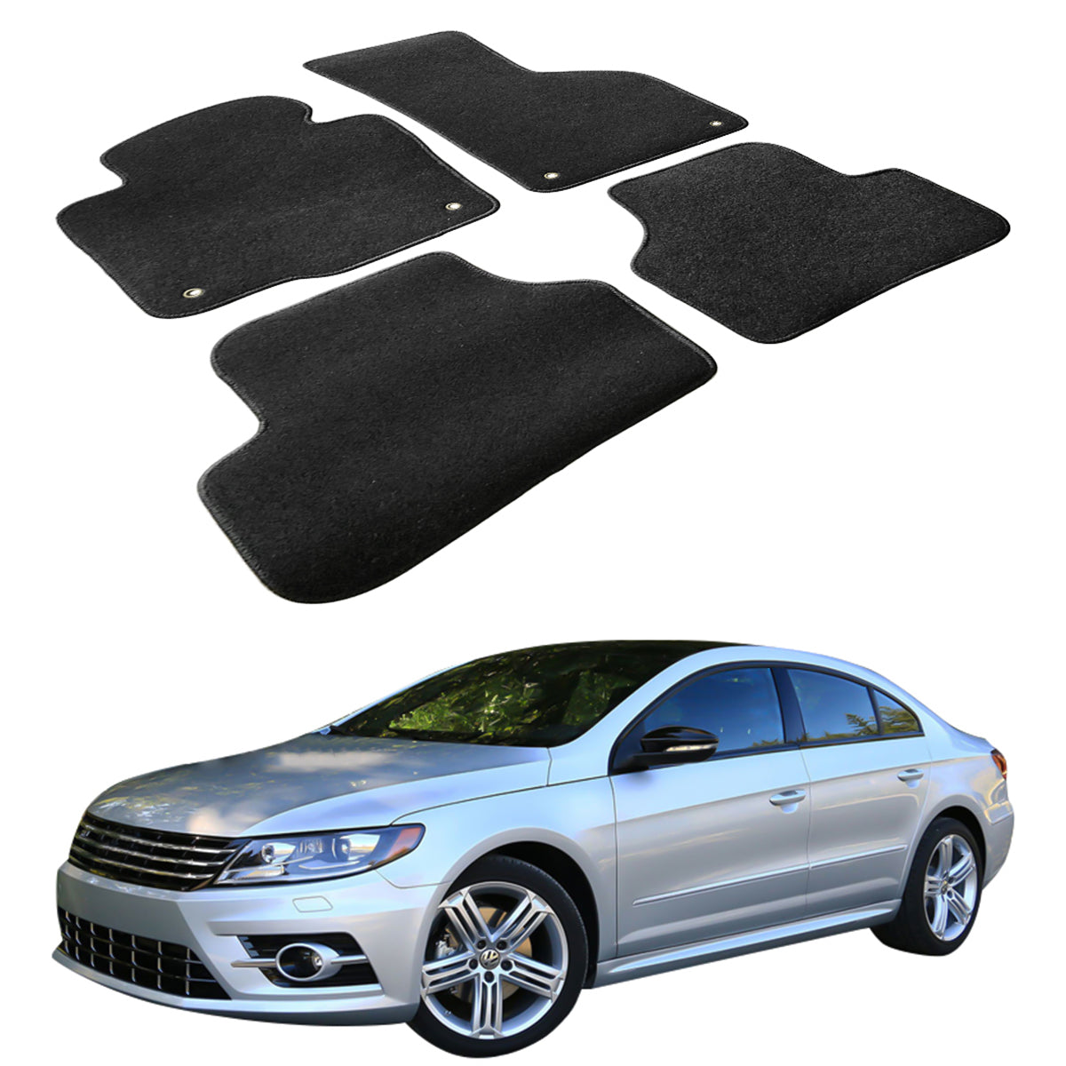 Car Floor Mat for 2009-2017 Volkswagen CC Black Front Rear Nylon 4PCS