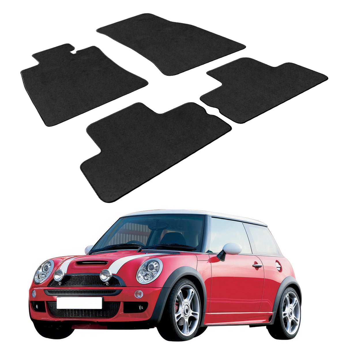 Car Floor Mat for 2002-2006 Mini Cooper Black Front Rear Nylon 4PC