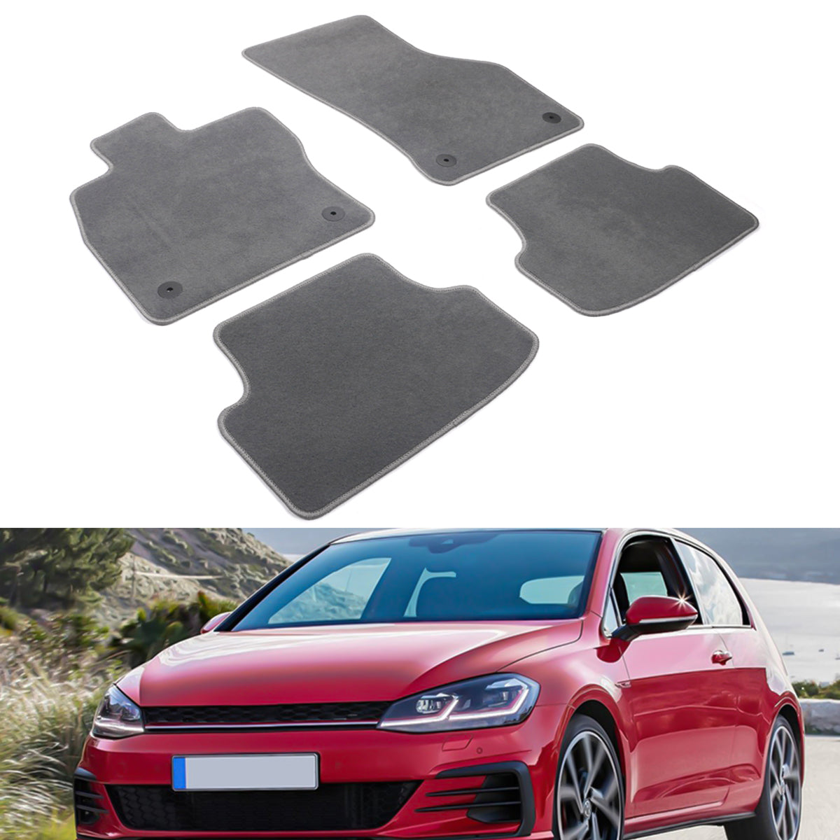 Car Floor Mat for 2015-2023 Volkswagen GTI Gray Nylon Front Rear 4PC