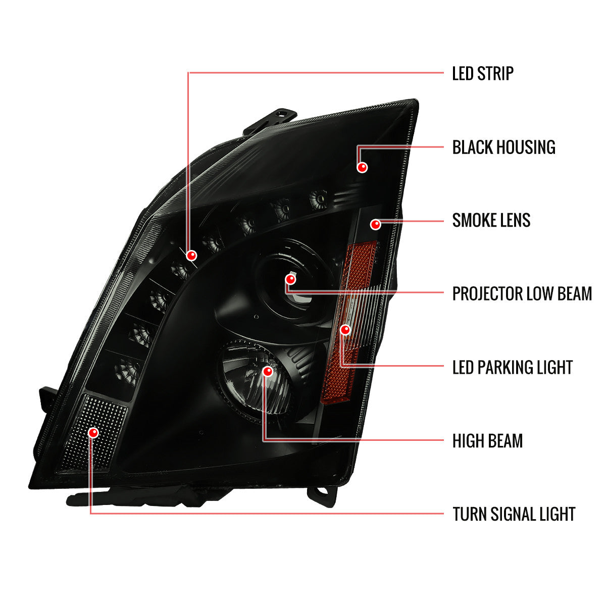 Spec-D 08-14 Cadillac CTS Headlights LED Bar Projector Black/Smoke