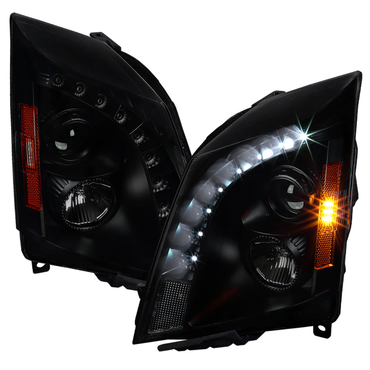 Spec-D 08-14 Cadillac CTS Headlights LED Bar Projector Black/Smoke