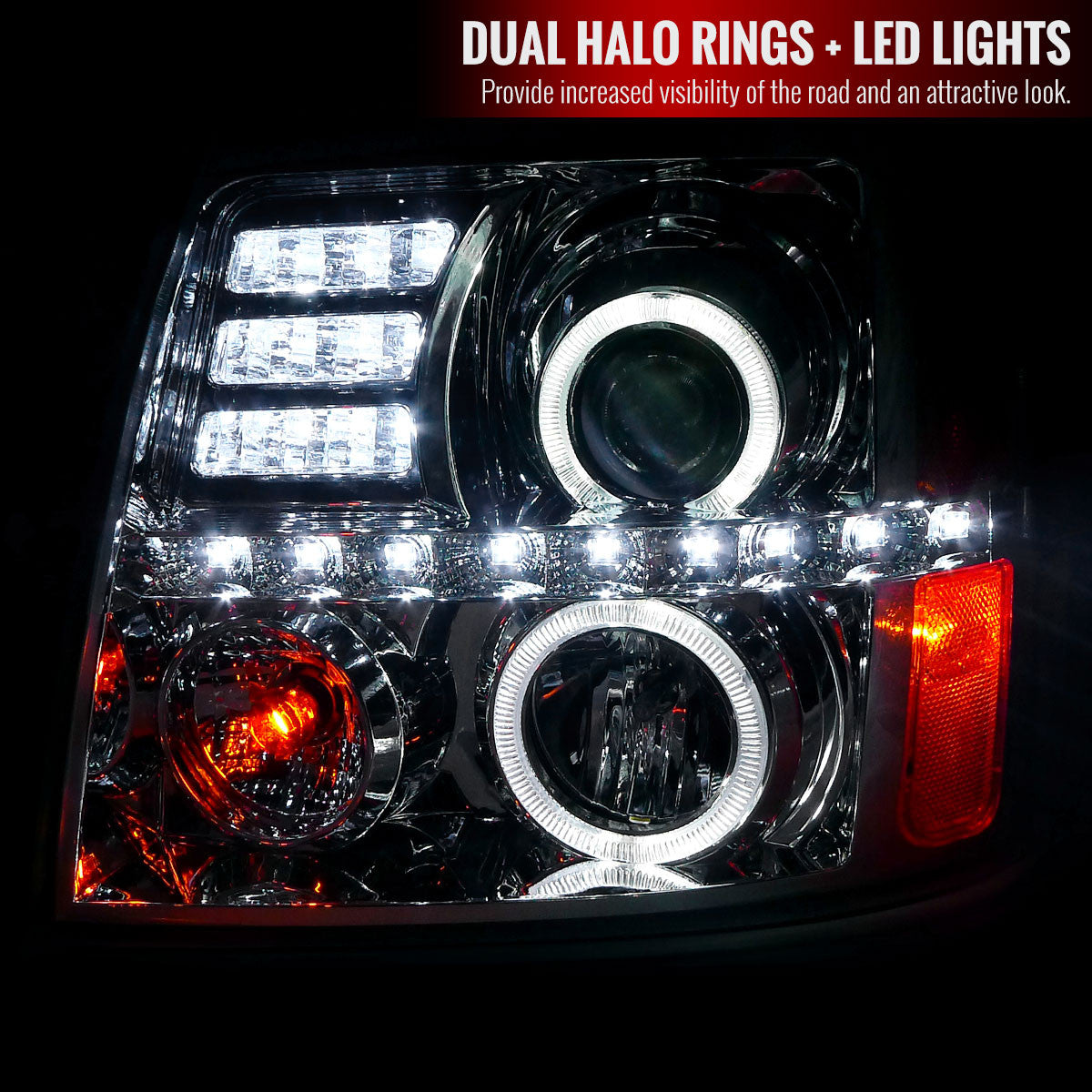 Spec-D 02-06 Cadillac Escalade Halo Projector Headlights Chrome