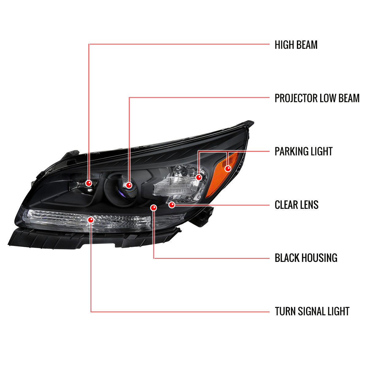Spec-D 13-16 Chevy Malibu OEM Style Projector Headlights Black