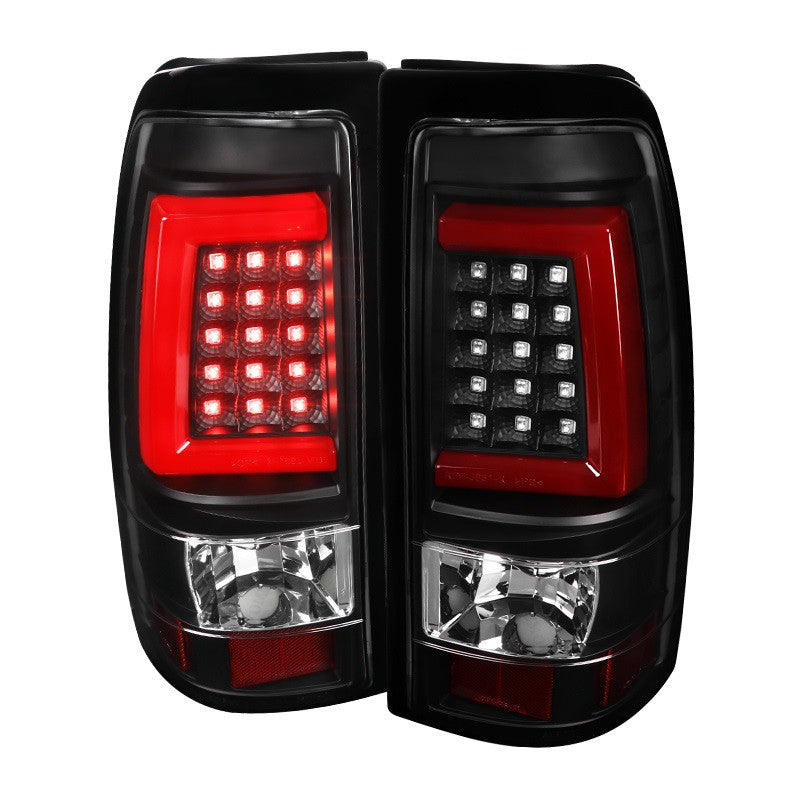 Spec-D 03-07 Chevy Silverado Red LED Bar Tail Lights Black/Clear