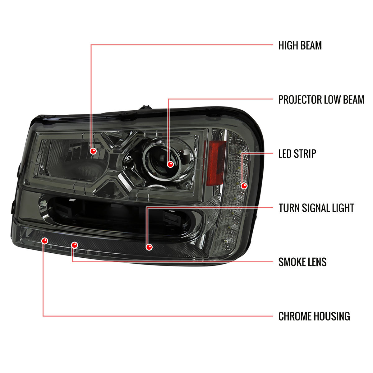 Spec-D 02-09 Chevy Trailblazer Projector Headlights Smoked