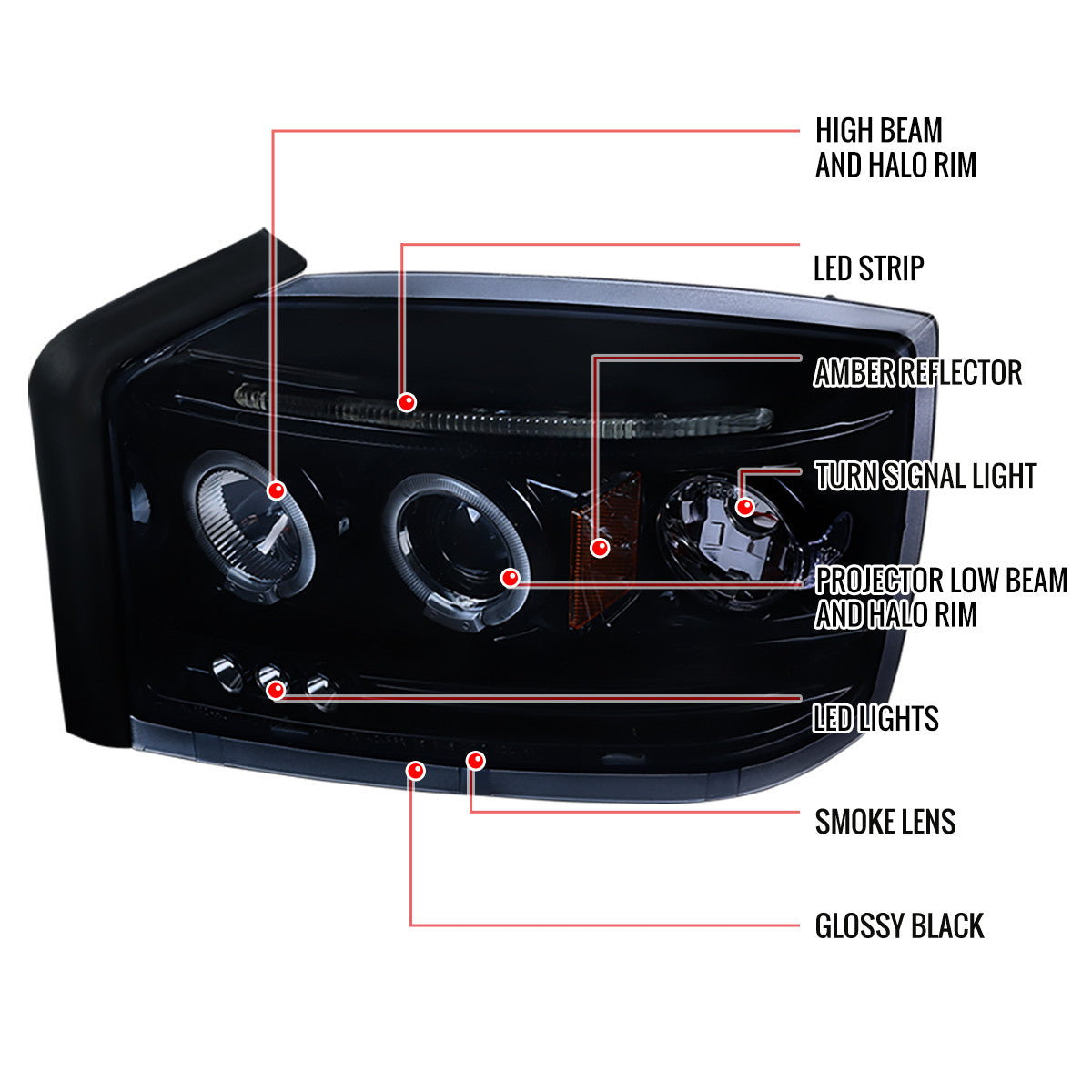 Spec-D 05-07 Dodge Dakota Projector Headlights Black/Smoked
